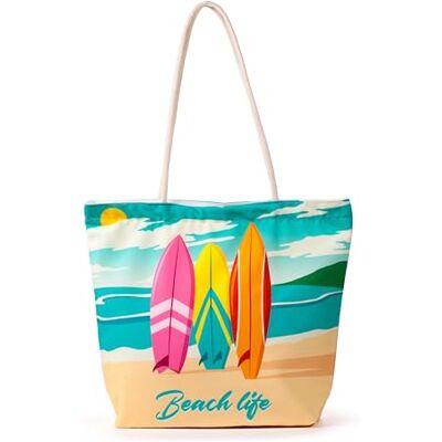 Puckator Strandtas van katoenen canvas surfplanken Beach Life Strandtas, meerkleurig, Bohemian, Meerkleurig, Boheems Puckator Strandtas van katoenen canvas surfplanken Beach Life Strandtas, meerkleurig, Bohemian, Meerkleurig, Boheems