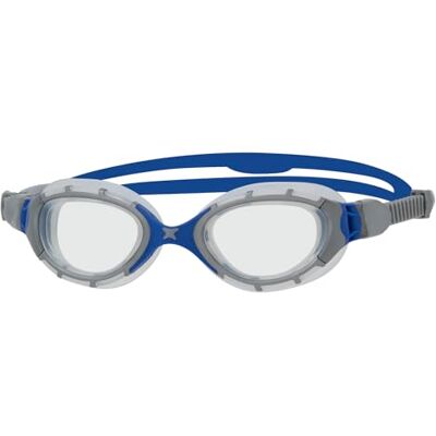 Zoggs Predator Flex Zwembril met UV-bescherming, snel verstelbare zwembrilriemen, anti-condensglazen voor volwassenen, ultra fit, grijs/blauw/transparant, normale pasvorm Zoggs Predator Flex Zwembril met UV-bescherming, snel verstelbare zwembrilriemen, anti-condensglazen voor volwassenen, ultra fit, grijs/blauw/transparant, normale pasvorm