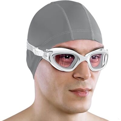 AqtivAqua DX-C Zwembril voor volwassenen en kinderen van 6 tot 14 jaar, voor mannen en vrouwen (metallic zilver, zilveren behuizing, transparante glazen) AqtivAqua DX-C Zwembril voor volwassenen en kinderen van 6 tot 14 jaar, voor mannen en vrouwen (metallic zilver, zilveren behuizing, transparante glazen)