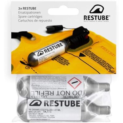 restube Set van 2 opblaasbare wegwerpflessen voor veiligheidsboei, waterdicht, voor volwassenen, zilver, 16 g restube Set van 2 opblaasbare wegwerpflessen voor veiligheidsboei, waterdicht, voor volwassenen, zilver, 16 g