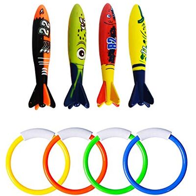 Topways ® Underwater Pool Diving Rings Sticks, duiken zwembad klinkt stokken, duiktorpedo-speelgoed voor zwembadtraining voor kinderen Topways ® Underwater Pool Diving Rings Sticks, duiken zwembad klinkt stokken, duiktorpedo-speelgoed voor zwembadtraining voor kinderen