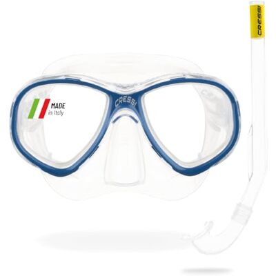 CRESSI Perla Jr + Minigringo Set voor duikmasker en snorkel, uniseks, jongeren, transparant/blauw, één maat CRESSI Perla Jr + Minigringo Set voor duikmasker en snorkel, uniseks, jongeren, transparant/blauw, één maat