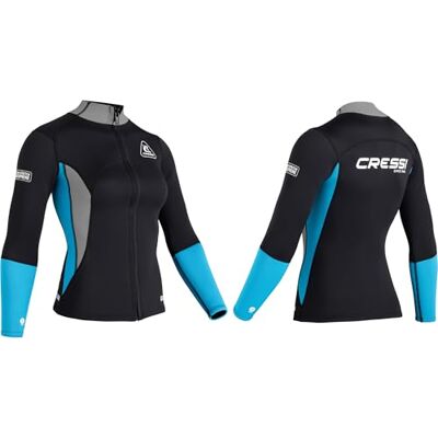 CRESSI Guardian Neopreen damesjack zwart/aquamarijn 2 mm XS/1-2 mm neopreen jas voor zwemmen, snorkelen, sup, surfen, kajakken en andere watersporten CRESSI Guardian Neopreen damesjack zwart/aquamarijn 2 mm XS/1-2 mm neopreen jas voor zwemmen, snorkelen, sup, surfen, kajakken en andere watersporten