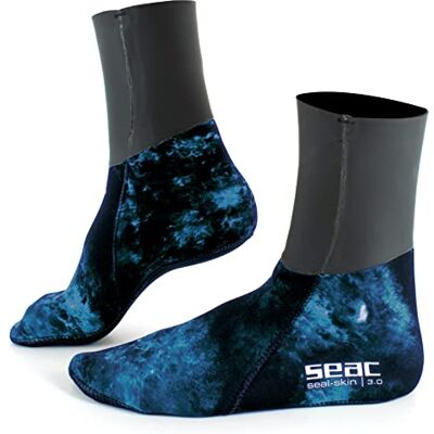 SEAC Skin Thermosokken voor apneu en vissen, 3 mm, camouflage, uniseks, volwassenen, Blauwe Camo SEAC Skin Thermosokken voor apneu en vissen, 3 mm, camouflage, uniseks, volwassenen, Blauwe Camo