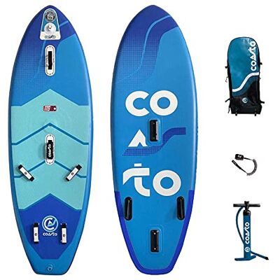 Coasto WindSUP Mir Opblaasbaar en stijf windboard Double Action Pomp Windsurfen, Wingsup en Wingsurf Draagtas, Leash, Footstraps, Vinnen en Drift Blauw Coasto WindSUP Mir Opblaasbaar en stijf windboard Double Action Pomp Windsurfen, Wingsup en Wingsurf Draagtas, Leash, Footstraps, Vinnen en Drift Blauw