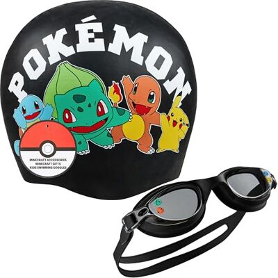 Get Trend Pokemon Zwembril en badmuts voor kinderen, anti-condens, uv-bescherming, verstelbare riem, zwembadaccessoires (zwart, Pokemon, 4-12 jaar) Get Trend Pokemon Zwembril en badmuts voor kinderen, anti-condens, uv-bescherming, verstelbare riem, zwembadaccessoires (zwart, Pokemon, 4-12 jaar)