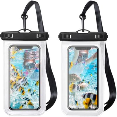 Carehabi Set van 2 waterdichte telefoonhoesjes Transparant Voor zwemmen, surfen, raften, duiken enz. Compatibel met alle mobiele telefoons tot 7 inch Carehabi Set van 2 waterdichte telefoonhoesjes Transparant Voor zwemmen, surfen, raften, duiken enz. Compatibel met alle mobiele telefoons tot 7 inch