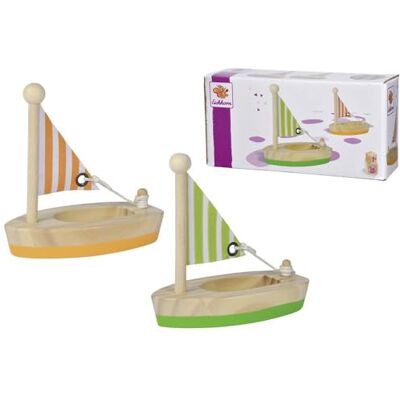 Eichhorn drijvende houten boten, twee drijvende houten boten in twee verschillende kleuren, 11 cm lang, van berken en grenen vanaf 2 jaar Eichhorn drijvende houten boten, twee drijvende houten boten in twee verschillende kleuren, 11 cm lang, van berken en grenen vanaf 2 jaar