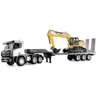 Amewi 2-in-1 vrachtwagenset met lage vrachtwagen en graafmachine 1:24 RTR op afstand bestuurbare RC bouwplaats kinderen 8 jaar, antraciet/zwart/geel Amewi 2-in-1 vrachtwagenset met lage vrachtwagen en graafmachine 1:24 RTR op afstand bestuurbare RC bouwplaats kinderen 8 jaar, antraciet/zwart/geel