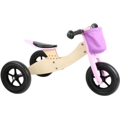 Small Foot Maxi 2-in-1 roze houten weegschaal fiets trike, tread and balance bike, verstelbare zitting en rubberen banden, 11611 Small Foot Maxi 2-in-1 roze houten weegschaal fiets trike, tread and balance bike, verstelbare zitting en rubberen banden, 11611