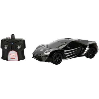 Jada Toys Marvel Black Panther Lykan Hypersport 253226001 op afstand bestuurbare auto met afstandsbediening, voor/achter, links/rechts, schaal 1:16, USB-oplaadfunctie, zwart Jada Toys Marvel Black Panther Lykan Hypersport 253226001 op afstand bestuurbare auto met afstandsbediening, voor/achter, links/rechts, schaal 1:16, USB-oplaadfunctie, zwart