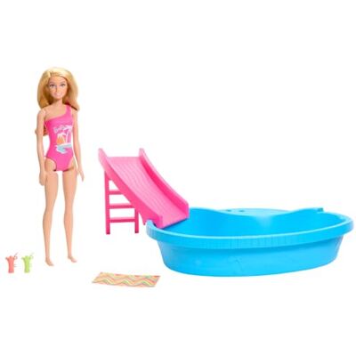 Barbie MATTEL Poupée avec piscine + toboggan HRJ74 /4 Barbie MATTEL Poupée avec piscine + toboggan HRJ74 /4