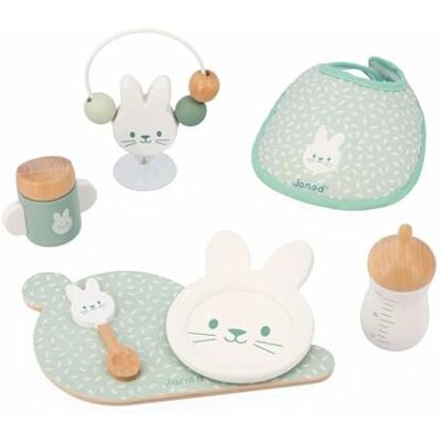 Janod Konijnset en slabbetje Zen-7 accessoires poppen imitatie, speelgoed van FSC-hout en stof, vanaf 24 maanden, J06629, groen, klein Janod Konijnset en slabbetje Zen-7 accessoires poppen imitatie, speelgoed van FSC-hout en stof, vanaf 24 maanden, J06629, groen, klein