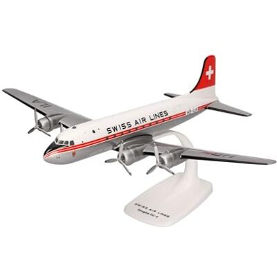 Herpa Swissair Douglas DC-4 vliegtuigmodel, schaal 1/125, snap-fit model, verzamelstuk, vliegtuig met standaard, plastic figuur Herpa Swissair Douglas DC-4 vliegtuigmodel, schaal 1/125, snap-fit model, verzamelstuk, vliegtuig met standaard, plastic figuur