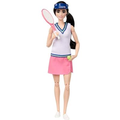 Barbie Ambachten beweegbare pop tennisspeler in complete outfit met bovenstuk, rok, sneakers en vizier, met racket en bal, speelgoed voor kinderen, vanaf 3 jaar, HKT73 Barbie Ambachten beweegbare pop tennisspeler in complete outfit met bovenstuk, rok, sneakers en vizier, met racket en bal, speelgoed voor kinderen, vanaf 3 jaar, HKT73