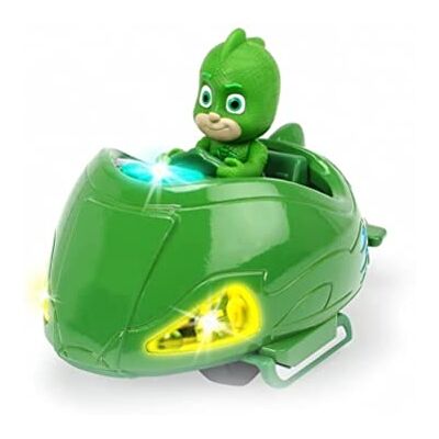 Dickie Toys PJ Masks Mission Racer Gekko Die-Cast voertuig met vrijloop, licht en geluid, speelt de melodie van de titels van de serie, met Gecko figuur, 12 cm, groen, met batterijen Dickie Toys PJ Masks Mission Racer Gekko Die-Cast voertuig met vrijloop, licht en geluid, speelt de melodie van de titels van de serie, met Gecko figuur, 12 cm, groen, met batterijen