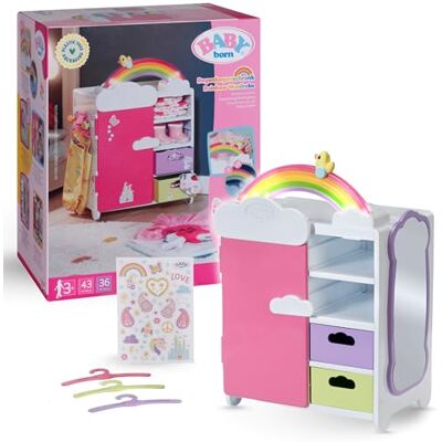BABY born Regenboogkast Opbergruimte voor poppenkleding Met kleurrijke regenboog en vrolijke geluiden Hoogwaardige poppenaccessoires incl. schoenenladen, kleerhangers en stickers BABY born Regenboogkast Opbergruimte voor poppenkleding Met kleurrijke regenboog en vrolijke geluiden Hoogwaardige poppenaccessoires incl. schoenenladen, kleerhangers en stickers