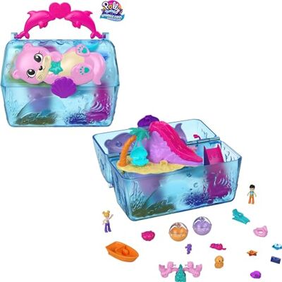 Polly Pocket Sparkle Cove Adventure set met 2 minifiguren, schatkist van het eiland, 4 dieren en accessoires voor kinderen, vanaf 4 jaar, HPV40 Polly Pocket Sparkle Cove Adventure set met 2 minifiguren, schatkist van het eiland, 4 dieren en accessoires voor kinderen, vanaf 4 jaar, HPV40