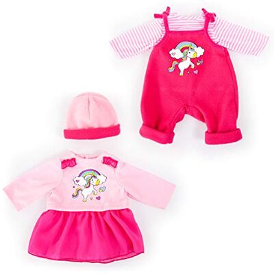Bayer Design Kleding 33-38 cm, accessoires voor poppen, overall, top, pet en jurk, set, outfit met eenhoorn, 83819AA, roze Bayer Design Kleding 33-38 cm, accessoires voor poppen, overall, top, pet en jurk, set, outfit met eenhoorn, 83819AA, roze