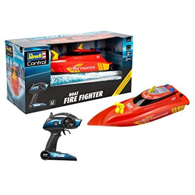 Revell Control RC-boot voor jongeren en volwassenen, brandweerlieden vanaf 14 jaar, RC-boot met lithium-ionbatterij voor urenlang actie, brandweerdesign, met bluskanon, rood Revell Control RC-boot voor jongeren en volwassenen, brandweerlieden vanaf 14 jaar, RC-boot met lithium-ionbatterij voor urenlang actie, brandweerdesign, met bluskanon, rood