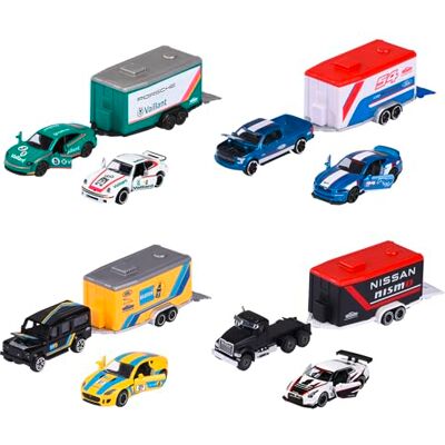 Majorette Race Trailer Set 2 speelgoedauto's en 1 aanhanger in de vorm van motorsport 19 cm metalen auto's en aanhangers Voor kinderen vanaf 3 jaar Willekeurig model Majorette Race Trailer Set 2 speelgoedauto's en 1 aanhanger in de vorm van motorsport 19 cm metalen auto's en aanhangers Voor kinderen vanaf 3 jaar Willekeurig model