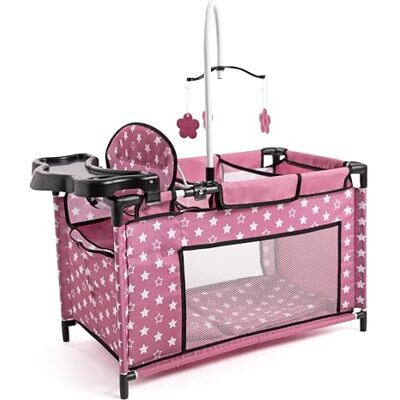 Bayer Design 62676AA Poppenbed met geïntegreerde kinderstoel, luiertafel, beweegbaar, poppenaccessoire Bayer Design 62676AA Poppenbed met geïntegreerde kinderstoel, luiertafel, beweegbaar, poppenaccessoire