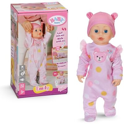 BABY born Emily Walk with Me Pop van 43 cm met elektronische functies, kruipende en lopende pop met geluiden, inclusief roze romper en muts, geschikt voor kinderen vanaf 3 jaar BABY born Emily Walk with Me Pop van 43 cm met elektronische functies, kruipende en lopende pop met geluiden, inclusief roze romper en muts, geschikt voor kinderen vanaf 3 jaar