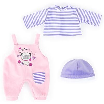 Bayer Design Kleding 40 46 cm, accessoires voor poppen, tuinbroek, bovendeel en muts, outfit met een mooi hondenmotief, 84683AA, paars, roze Bayer Design Kleding 40 46 cm, accessoires voor poppen, tuinbroek, bovendeel en muts, outfit met een mooi hondenmotief, 84683AA, paars, roze