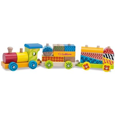 Eichhorn 195027 100002223 Kleine trein met 15 bouwstenen, 18-delig, 41 cm lang, berkenhout, motorset Eichhorn 195027 100002223 Kleine trein met 15 bouwstenen, 18-delig, 41 cm lang, berkenhout, motorset