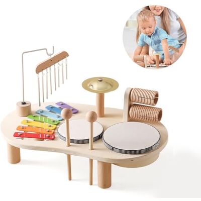 Kingbar 7-in-1 babydrumset voor kinderen, xylofoon van hout, Montessori muziekinstrumenten voor peuters, educatief percussie-instrument, verjaardagscadeau voor jongens en meisjes Kingbar 7-in-1 babydrumset voor kinderen, xylofoon van hout, Montessori muziekinstrumenten voor peuters, educatief percussie-instrument, verjaardagscadeau voor jongens en meisjes