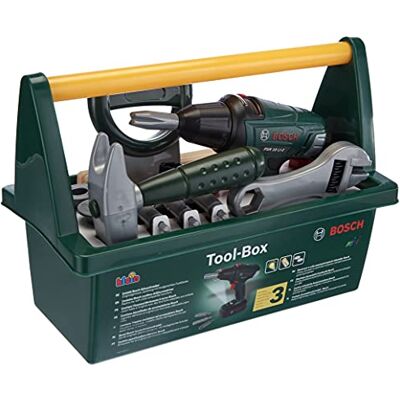 Klein Theo 8429 Bosch gereedschapskist I Met zaag, hamer, tang en nog veel meer I Accuschroevendraaier op batterijen I Speelgoed voor kinderen vanaf 3 jaar Klein Theo 8429 Bosch gereedschapskist I Met zaag, hamer, tang en nog veel meer I Accuschroevendraaier op batterijen I Speelgoed voor kinderen vanaf 3 jaar