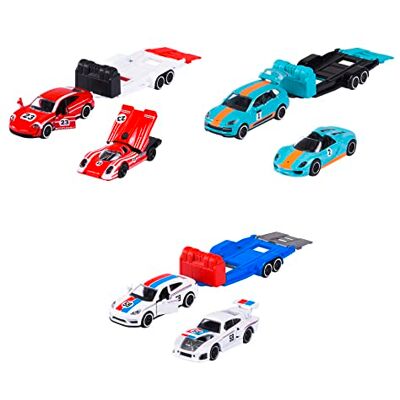 Majorette Porsche Race Trailer Set (3 voertuigen) – 2 speelgoedauto's en 1 aanhanger (3 varianten, willekeurig), speelgoed voor kinderen vanaf 3 jaar Majorette Porsche Race Trailer Set (3 voertuigen) – 2 speelgoedauto's en 1 aanhanger (3 varianten, willekeurig), speelgoed voor kinderen vanaf 3 jaar
