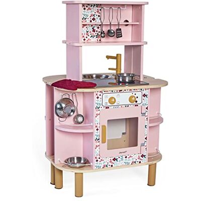 Janod Houten twist-keuken aan beide zijden 8 accessoires inbegrepen oven, draaibare knoppen, geluidsplaat vanaf 3 jaar, J06616, roze Janod Houten twist-keuken aan beide zijden 8 accessoires inbegrepen oven, draaibare knoppen, geluidsplaat vanaf 3 jaar, J06616, roze
