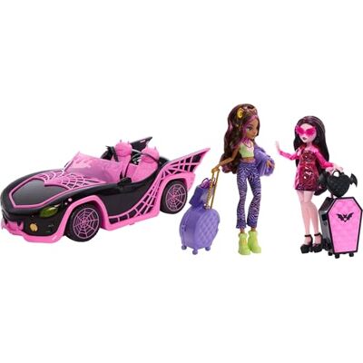 Monster Cable Eeekend Getaway Speelset met Draculaura en Clawdeen Wolf poppen, voertuig en meer dan 20 accessoires Monster Cable Eeekend Getaway Speelset met Draculaura en Clawdeen Wolf poppen, voertuig en meer dan 20 accessoires