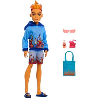 Monster Cable Scare-adise Island Heath Burns Pop met vlammende capuchon, badpak en strandaccessoires zoals zonnebril Monster Cable Scare-adise Island Heath Burns Pop met vlammende capuchon, badpak en strandaccessoires zoals zonnebril