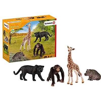 Schleich Wild Life Basisset babygiraf, zwarte panter, vrouwelijke gorilla, jong nijlpaard Schleich Wild Life Basisset babygiraf, zwarte panter, vrouwelijke gorilla, jong nijlpaard