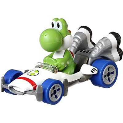 Mattel Hot Wheels Mario Kart mini-voertuig Yoshi B-Dasher in schaal 1:64, geïnspireerd op figuren en auto's van het spel, speelgoed voor kinderen, GBG29 Mattel Hot Wheels Mario Kart mini-voertuig Yoshi B-Dasher in schaal 1:64, geïnspireerd op figuren en auto's van het spel, speelgoed voor kinderen, GBG29