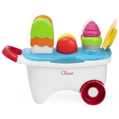 Chicco Speelgoed-ijswagen, 2-in-1 speelgoed, stapel- en steekactiviteiten, rollenspel, praktische handgreep en vrije wielen, 19-delige set voor het maken van snoep, 12-36 m Chicco Speelgoed-ijswagen, 2-in-1 speelgoed, stapel- en steekactiviteiten, rollenspel, praktische handgreep en vrije wielen, 19-delige set voor het maken van snoep, 12-36 m