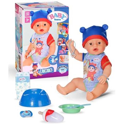 BABY born Jonas 43 cm grote babypop 10 functies incl. accessoires & rompertje werkt volledig zonder batterijen Geschikt voor kinderen vanaf 3 jaar BABY born Jonas 43 cm grote babypop 10 functies incl. accessoires & rompertje werkt volledig zonder batterijen Geschikt voor kinderen vanaf 3 jaar