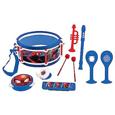 Lexibook , Spider-Man, set van 7 muziekinstrumenten (Tambour, Maracas, Castagnet, Harmonica, Fluit, Trompet, Tamboerijn), muziekspeelgoed, praktisch spel om te dragen, blauw/rood, K360SP Lexibook , Spider-Man, set van 7 muziekinstrumenten (Tambour, Maracas, Castagnet, Harmonica, Fluit, Trompet, Tamboerijn), muziekspeelgoed, praktisch spel om te dragen, blauw/rood, K360SP