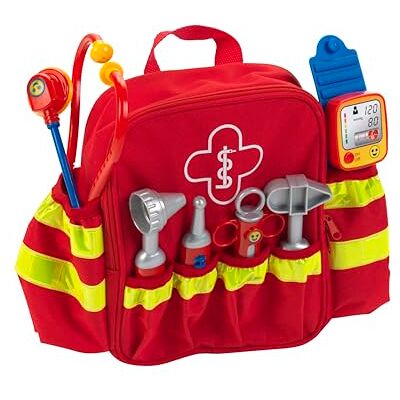 Klein Theo 4314 reddingsrugzak, met medische accessoires, elektronische bloeddrukmeter met lawaai, speelgoed voor kinderen vanaf 3 jaar Klein Theo 4314 reddingsrugzak, met medische accessoires, elektronische bloeddrukmeter met lawaai, speelgoed voor kinderen vanaf 3 jaar