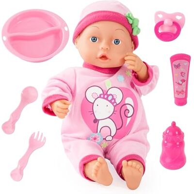 Bayer Design 93363AN babypop, 33 cm, 24 babygeluiden, pop met fopspeen, fles en andere accessoires Bayer Design 93363AN babypop, 33 cm, 24 babygeluiden, pop met fopspeen, fles en andere accessoires