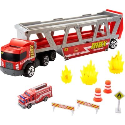 Mattel Matchbox Transporter van reddingsvoertuigen voor 16 auto's, brandweerwagen en 8 accessoires inbegrepen, speelgoed voor kinderen vanaf 3 jaar, GWM23 Mattel Matchbox Transporter van reddingsvoertuigen voor 16 auto's, brandweerwagen en 8 accessoires inbegrepen, speelgoed voor kinderen vanaf 3 jaar, GWM23