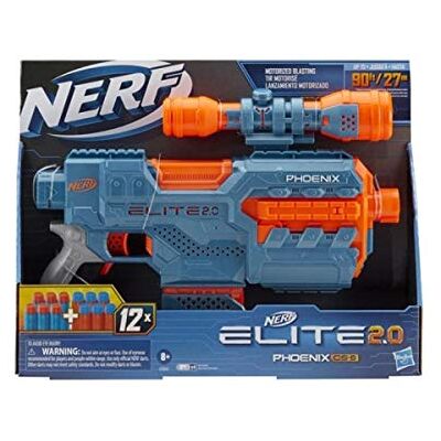 Nerf Elite 2.0, Phoenix CS-6 gemotoriseerde blaster, 12 pijltjes, vizier, tactische rails, bevestigingspunten Nerf Elite 2.0, Phoenix CS-6 gemotoriseerde blaster, 12 pijltjes, vizier, tactische rails, bevestigingspunten