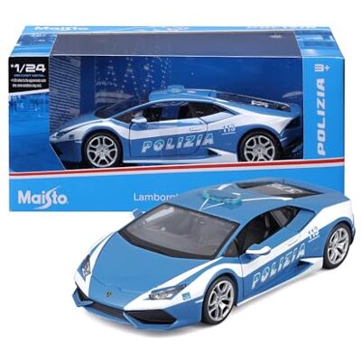 Maisto Lamborghini Huracán Politie Realistisch gereduceerd model op schaal 1:24, replica met openbare deuren, officiële Lamborghini licentie en verdedigingsdiensten, aanbevolen leeftijd: vanaf 3 Maisto Lamborghini Huracán Politie Realistisch gereduceerd model op schaal 1:24, replica met openbare deuren, officiële Lamborghini licentie en verdedigingsdiensten, aanbevolen leeftijd: vanaf 3