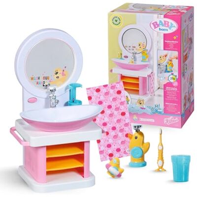 BABY born wastafel Interactieve poppenwastafel met licht en geluidsfunctie Hoogwaardige poppenaccessoires Inclusief tandenborstel, tandenborstelbeker, zeepdispenser en handdoek BABY born wastafel Interactieve poppenwastafel met licht en geluidsfunctie Hoogwaardige poppenaccessoires Inclusief tandenborstel, tandenborstelbeker, zeepdispenser en handdoek