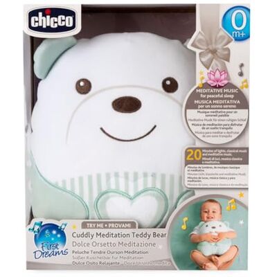 Chicco Meditatiebeer, zacht elektronisch pluche dier voor kinderen, zachte vulling, 20 minuten ontspannende en meditatieve muziek, zacht licht, machinewasbaar, 0 maanden +, groen Chicco Meditatiebeer, zacht elektronisch pluche dier voor kinderen, zachte vulling, 20 minuten ontspannende en meditatieve muziek, zacht licht, machinewasbaar, 0 maanden +, groen