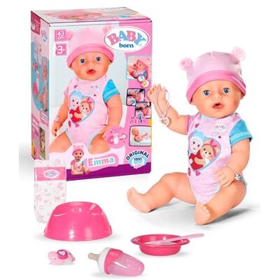 BABY born Emma 43 cm grote babypop 10 functies incl. accessoires & rompertje werkt volledig zonder batterijen Geschikt voor kinderen vanaf 3 jaar BABY born Emma 43 cm grote babypop 10 functies incl. accessoires & rompertje werkt volledig zonder batterijen Geschikt voor kinderen vanaf 3 jaar