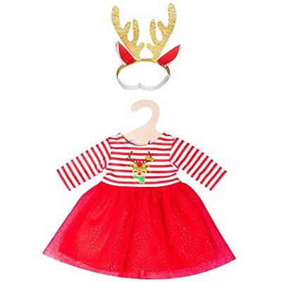 Heless 1151 Kerstjurk voor pop, rendiermotief, Rudi met goudkleurige houten hoofdband, maat 28-35 cm Heless 1151 Kerstjurk voor pop, rendiermotief, Rudi met goudkleurige houten hoofdband, maat 28-35 cm