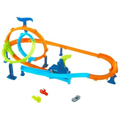 Hot Wheels Looping Cyclone stuntset met gegoten metalen voertuig op schaal 1:64, 2 loopings en 2 karamelzones, Speed Snap, JHK73 Hot Wheels Looping Cyclone stuntset met gegoten metalen voertuig op schaal 1:64, 2 loopings en 2 karamelzones, Speed Snap, JHK73
